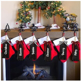 Wood Name Tags Christmas Stockings for Kids, Personalized Wooden