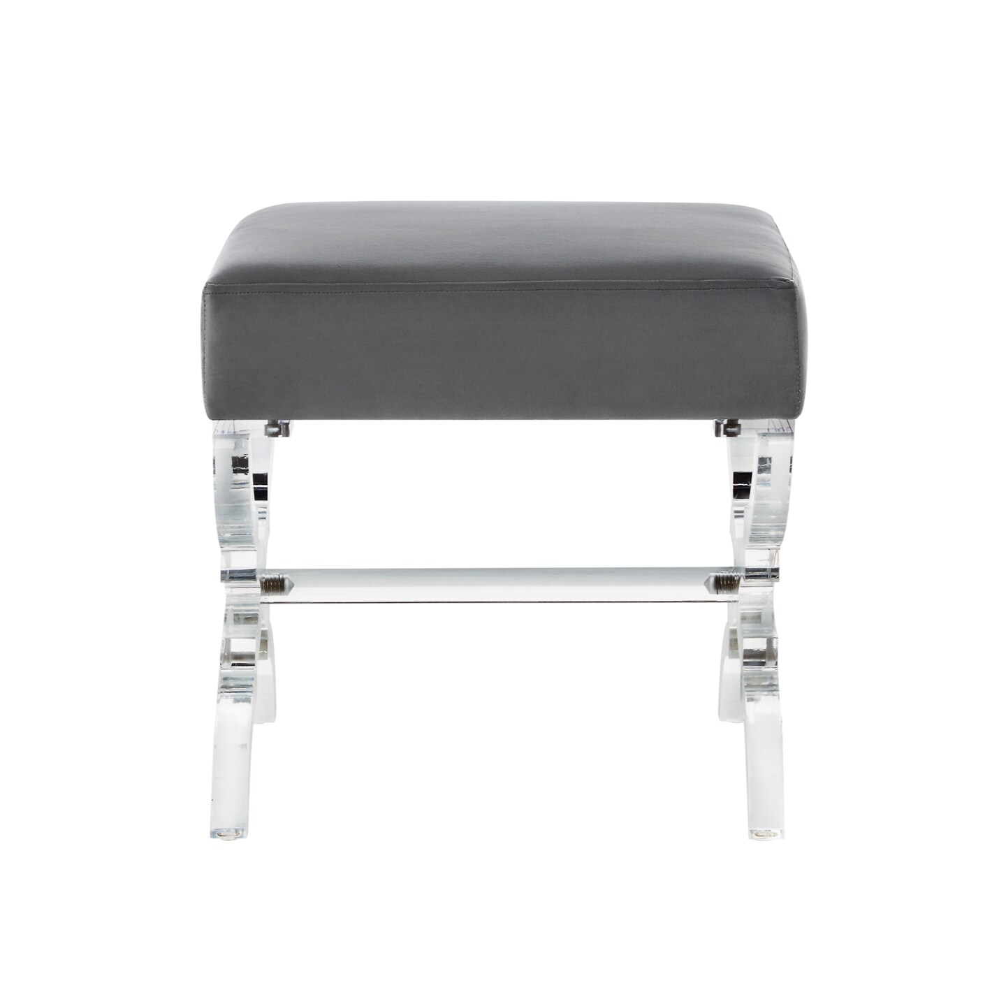 Reida Velvet/Faux Leather Acrylic X-Leg Ottoman