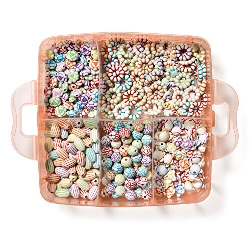 Jewelry Making Kit - 1000 Multi-Shaped Beads with Clasps and Beading String, Organized Storage Case, Ages 6 and Up