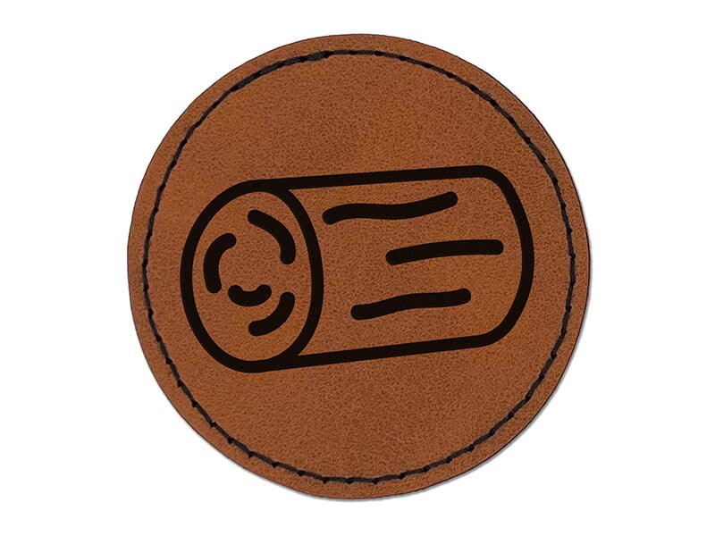 Log Tree Doodle Round Iron-On Engraved Faux Leather Patch Applique - 2.5&#x22;
