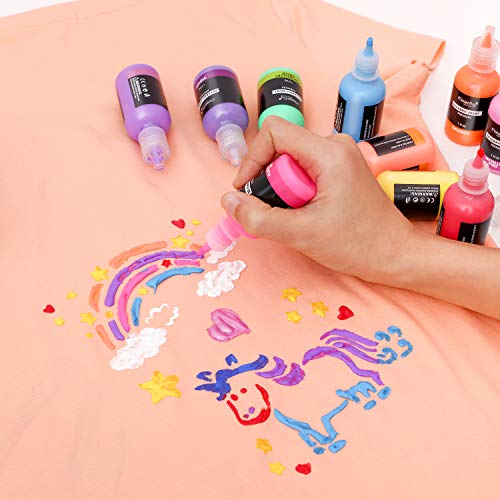 40 Color 3D Fabric Permanent Paint , Puffy Paint with Vibrant Colors, 3 Bonus Brushes & Stencils, Ideal for Textile T-Shirts Fabrics Canvas Glass Wood (5 Color Type & 1 oz Each)