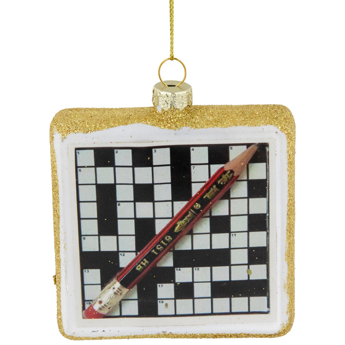 Northlight 3.5&#x22; Crossword Puzzle with Pencil Glass Christmas Ornament