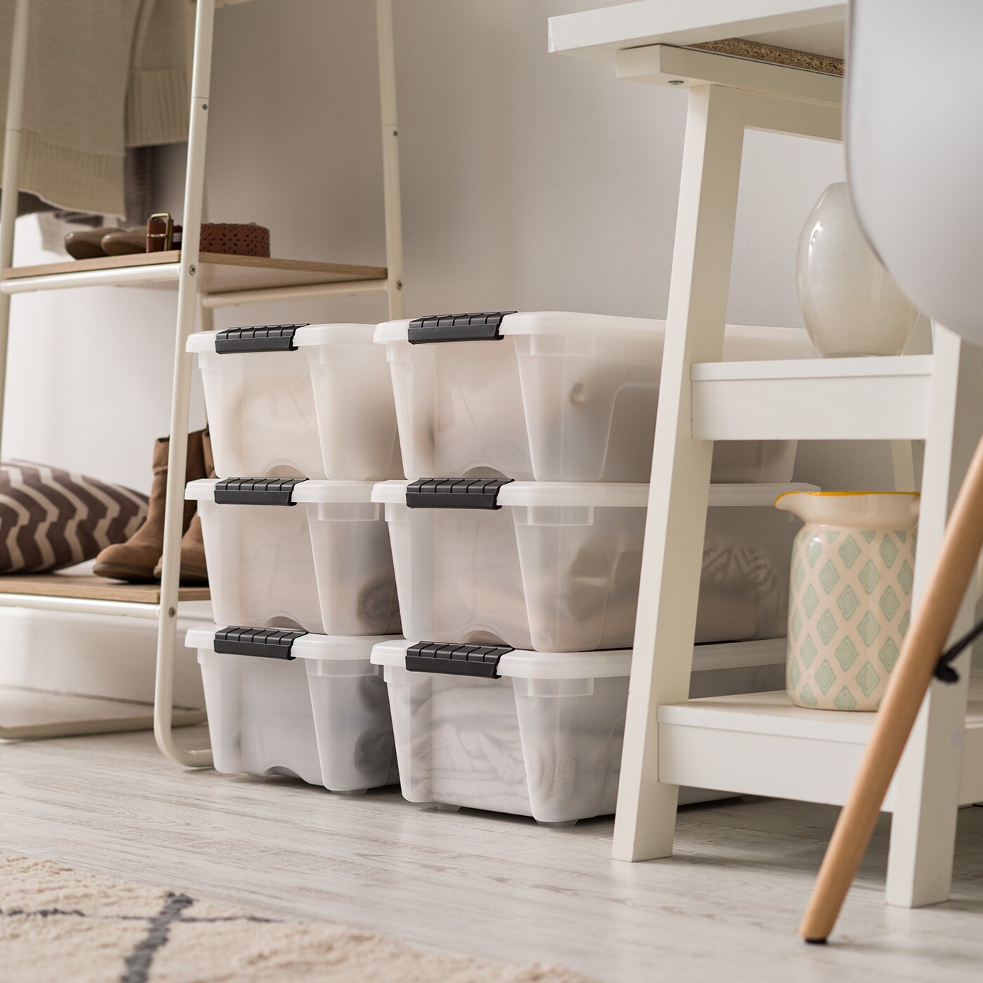 IRIS USA 6 Pack 12qt Plastic Storage Bin with Lid and Secure Latching Buckles, Pearl