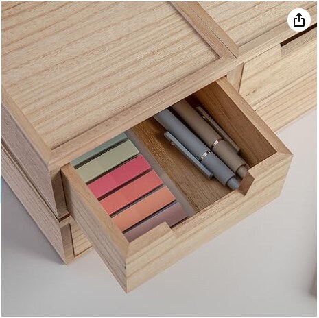 Weston Stackable Wooden Storage Boxes with Pullout Drawers, 3 Pack, Light Natural Paulownia Wood Storage Organisers