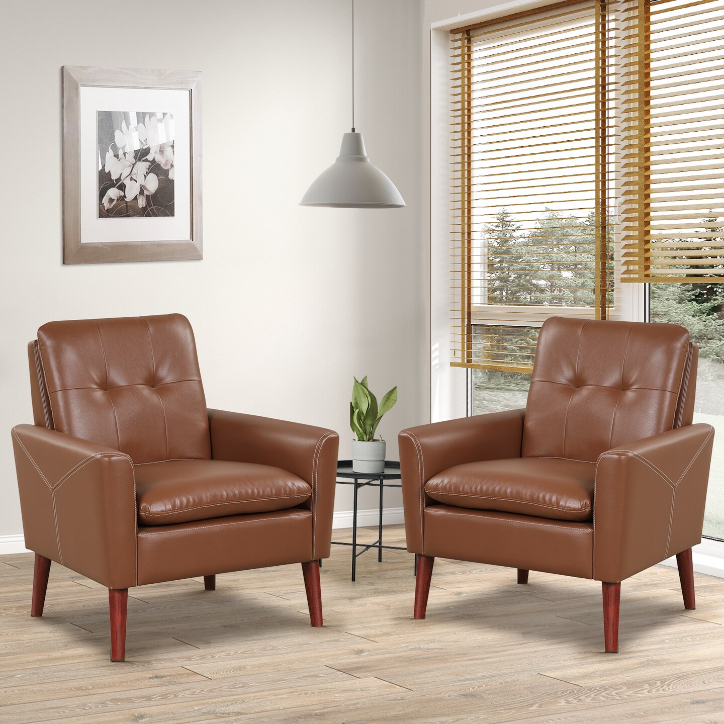 Costway Modern Accent Chair PU Leather Armchair Sofa Chair with Solid Wood Legs