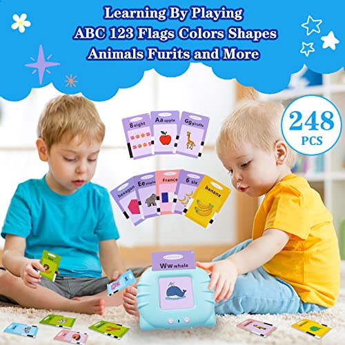 ABC Learning Flash Cards for Toddlers 2-4, Autism Toys, Speech Therapy Toys, Educational Talking Flash Cards Kindergarten for Boys and Girls, 248 Sight Words Blue