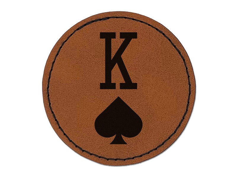 King of Spades Card Suit Round Iron-On Engraved Faux Leather Patch Applique - 2.5&#x22;
