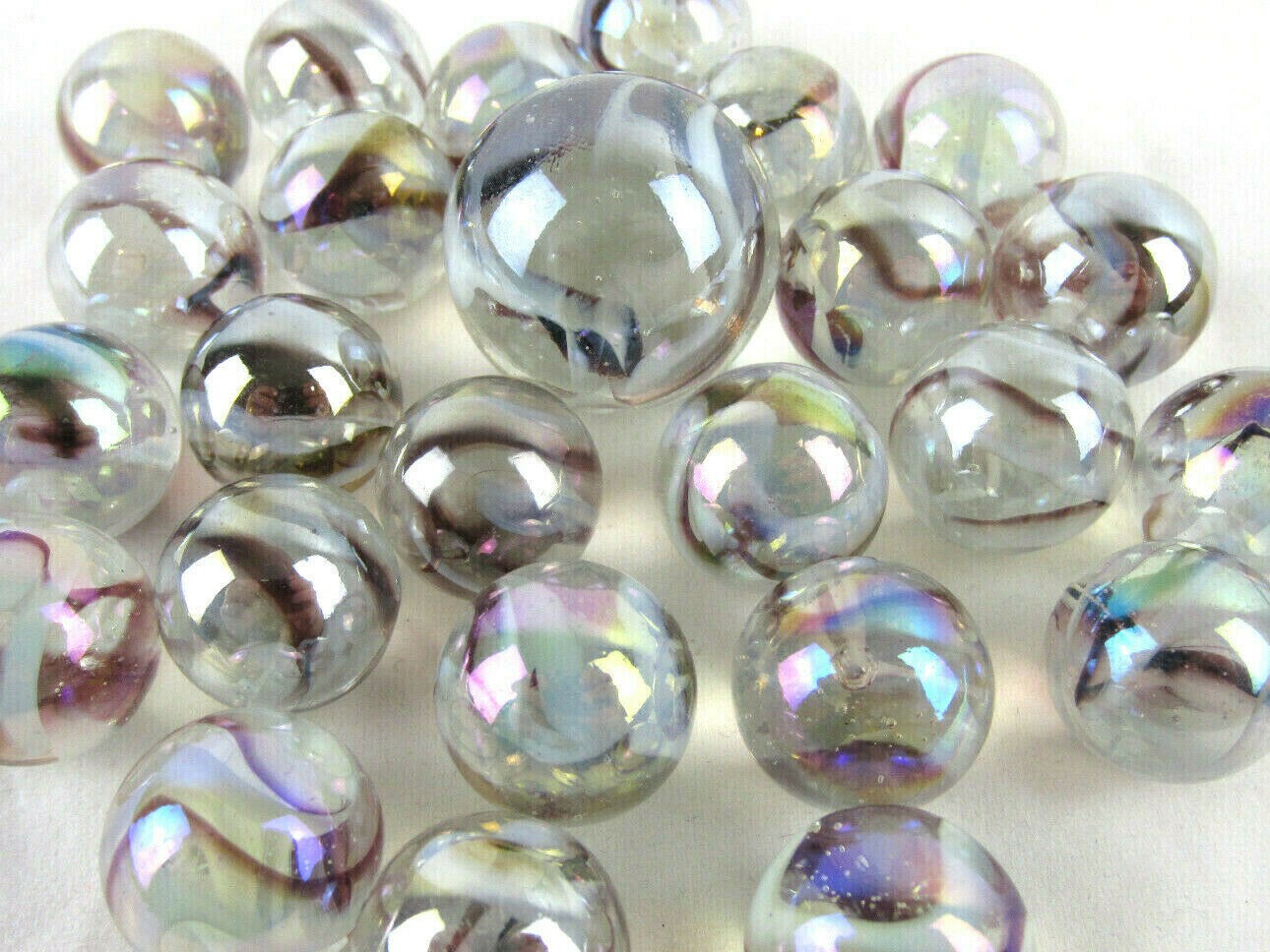 25 Glass Marbles POLAR BEAR Translucent Brown/White Game Pack Shooter Swirl