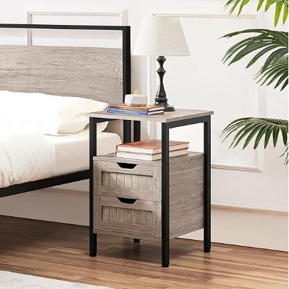 Bedside Table Bedside Cupboard with Adjustable Feet, Wooden Bedside Cabinet Sofa Side Table End Table for Bedroom/Small Space, Gray