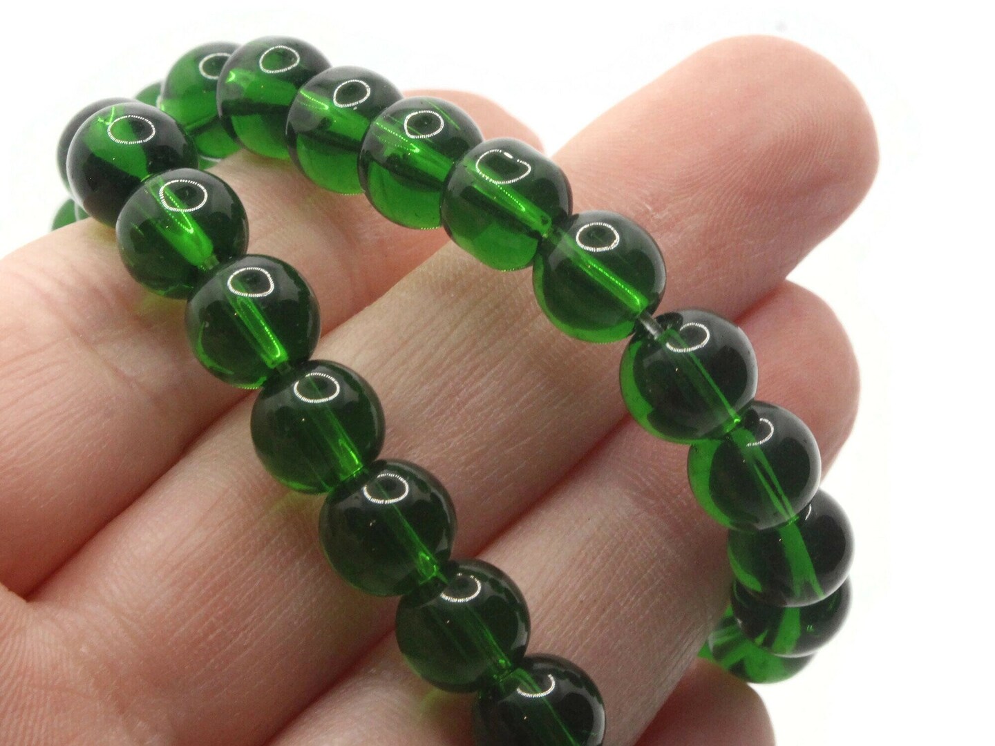 42 8mm Round Green Glass Beads