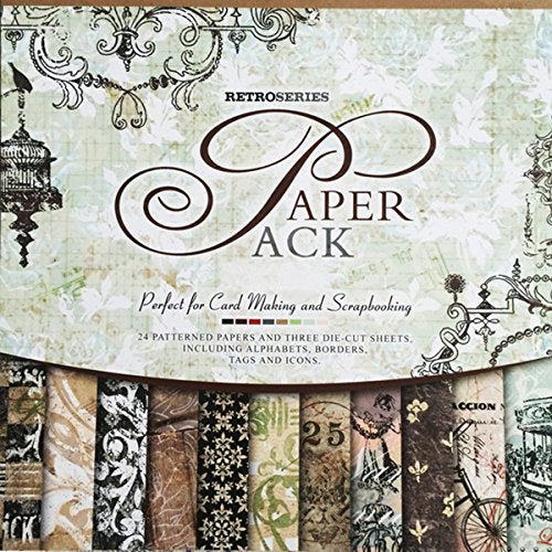 DESEACO 27 Sheets Scrapbook Vintage Paper Book Pad 12&#x22; x 12&#x22; Classic Origami Wrapping Card Making Alphabet/Photo Frame Album Creative Handmade Decorative Die Cuts Background