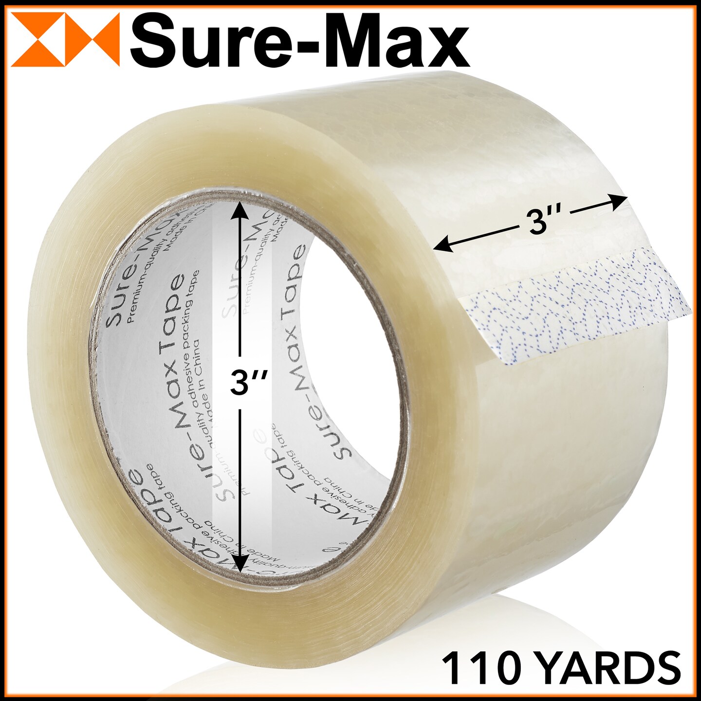 Sure-Max 48 Rolls Extra-Wide Shipping & Packing Tape (3" x 110 yard/330' each) - Moving & Adhesive Carton Sealing - 2.0mil Clear