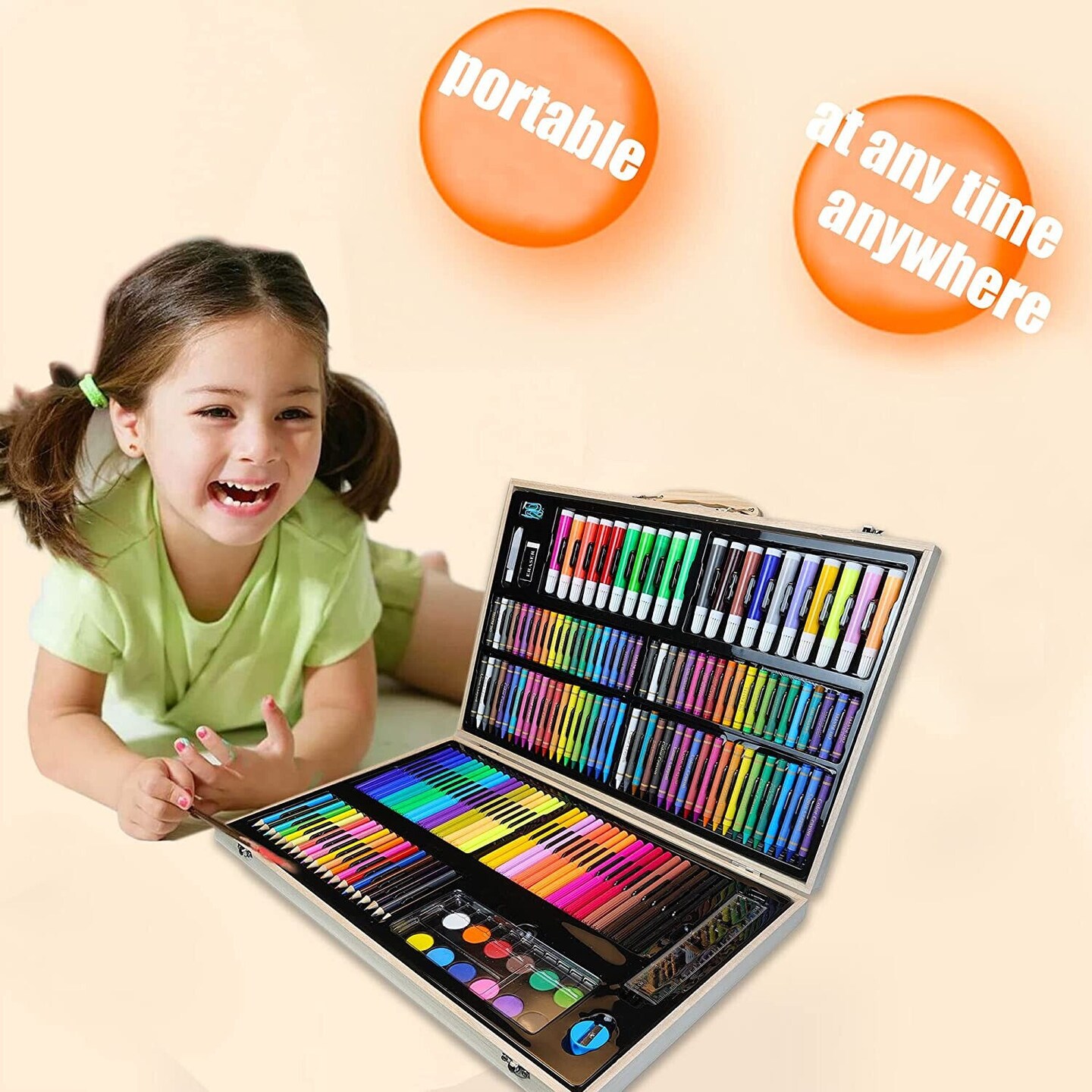 180-Piece Wooden Box Color Pencil Set for Kids' Drawing Art Kit