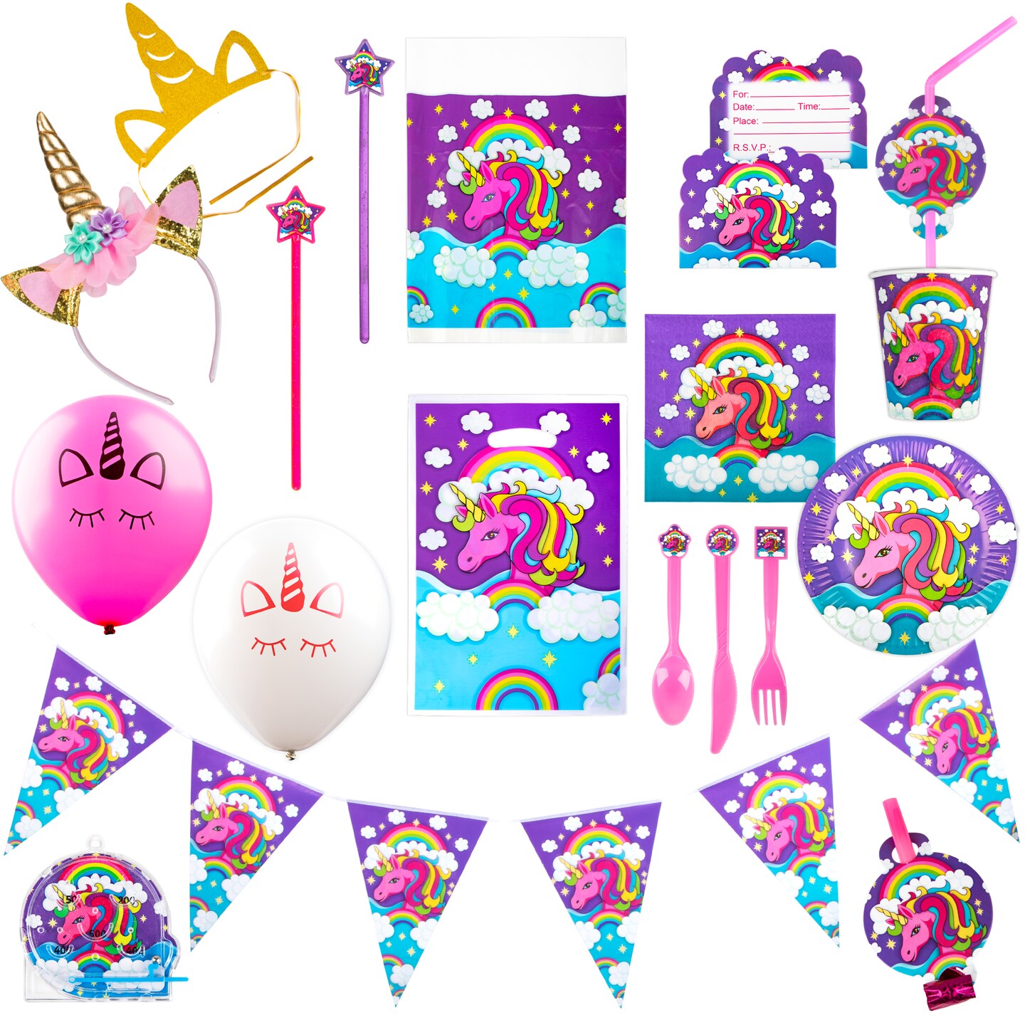 USA Toyz Rainbow Unicorn Party Supplies - 163pk