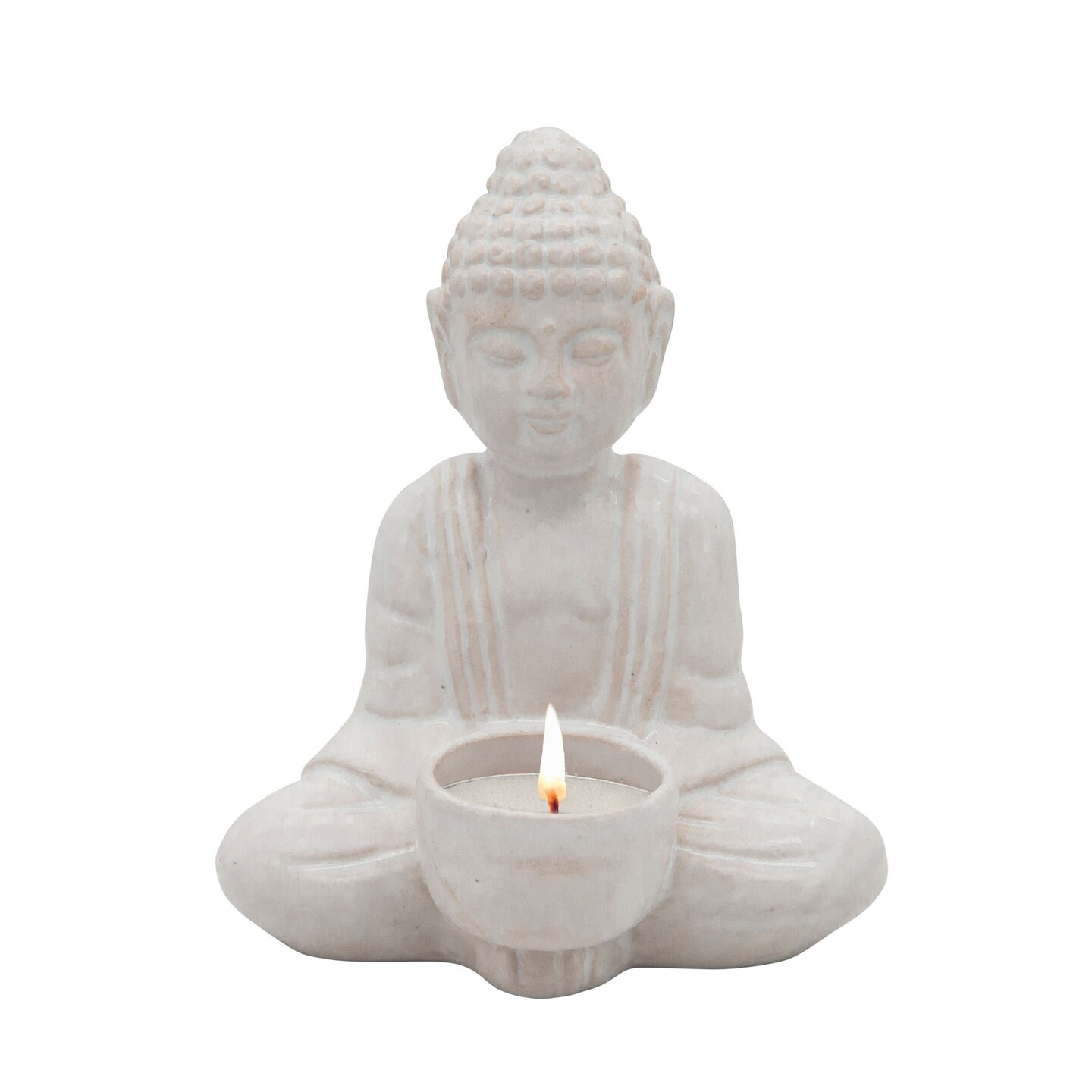 Kingston Living 6" White Ceramic Mini Buddha Tea Light Candle Holder