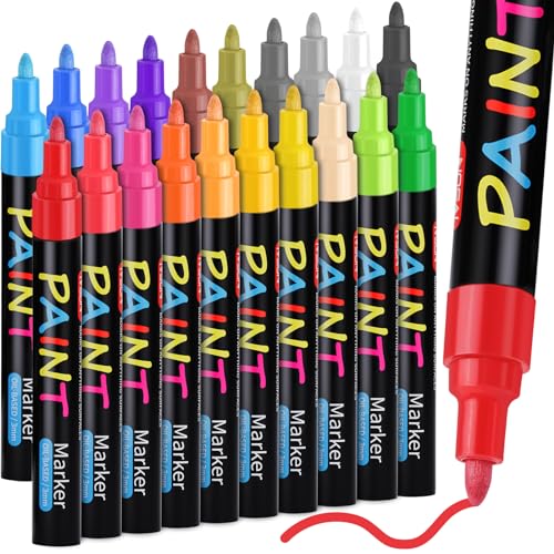 IVSUN Paint Pens Paint Markers, 20 Colors Oil-Based Waterproof Paint Marker  Pen Set, Never Fade Quick Dry and Permanent, Works on Rocks Painting