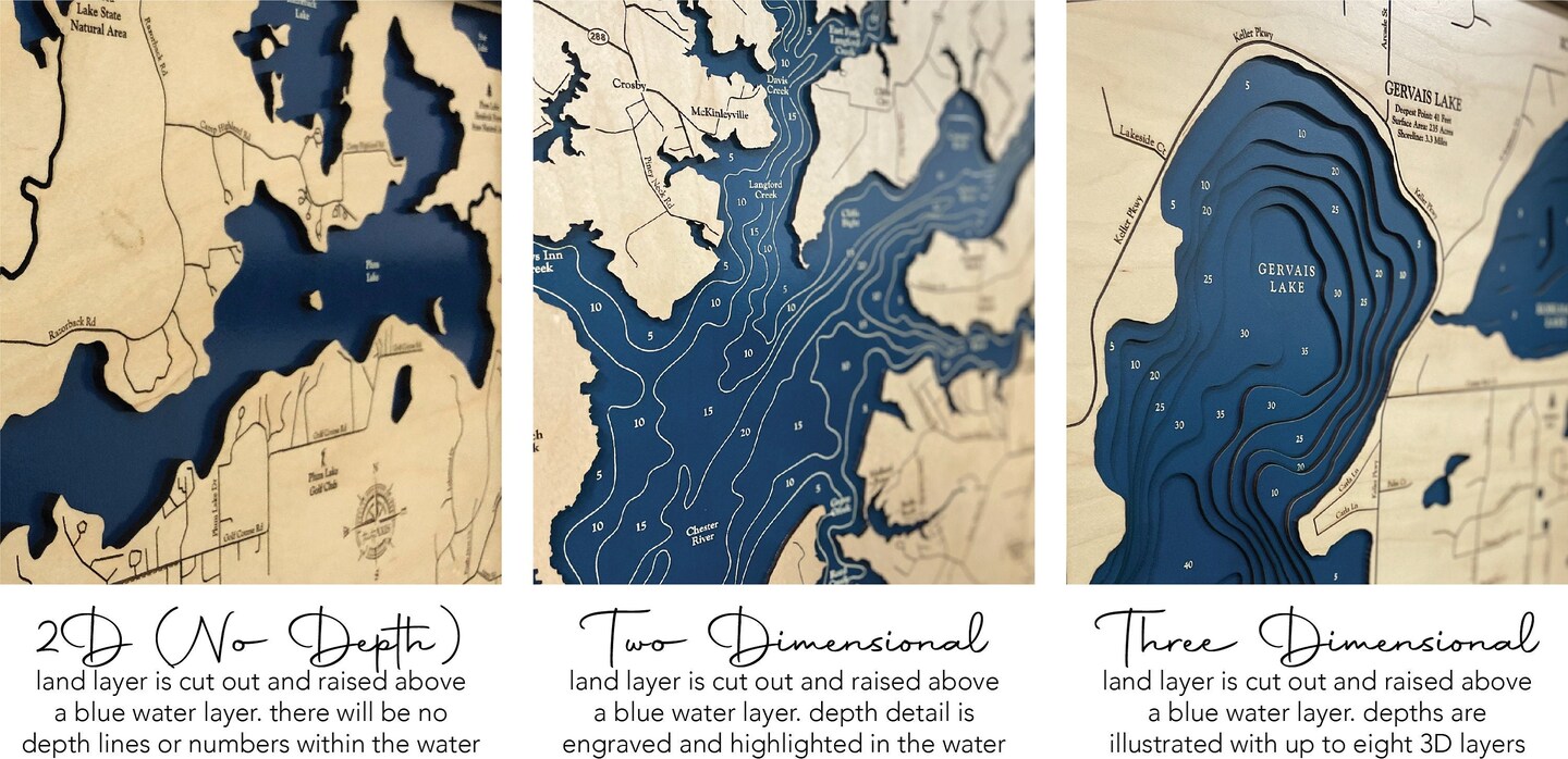 Great Lakes Map with Nautical Graphics, 3D Lake Map, Custom Lake Map, Custom Lake Art, Lake Michigan Map, Lake Superior Map, Lake Decor product 6