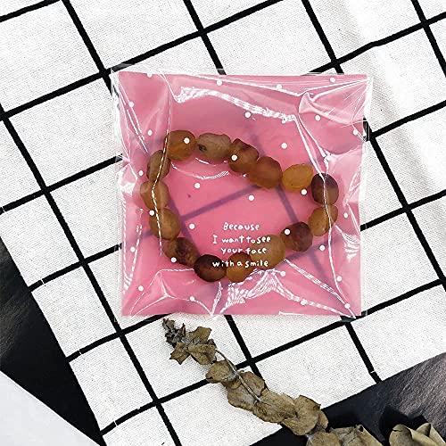 100 Pieces Lovely Small Self Adhesive Treat Bag Cellophane Bag Cookie Bag, Homemade, Party, Wedding Favor Bag, for Bakery, Biscuit, Candy - Pink (3.94&#x22; x 3.94&#x22;)