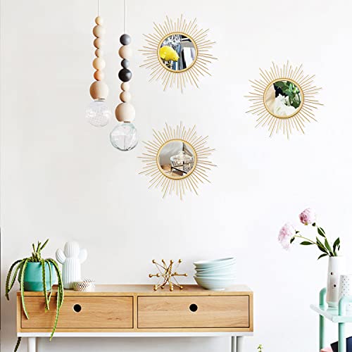 Uaussi 3 Pack Sunburst Wall Mirror Metal Wall Mounted Mirrors Bling Home Decorative Hanging Wall Art for Living Room Bedroom-Sunburst Gold