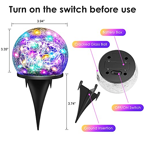 2 Pieces Garden Solar Lights Outdoor Decorative, 50 LED Colored Cracked Glass Solar Globe Lights, Upgraded Waterproof Multicolor Ball Lights for Yard Pathway Patio Lawn Outside Decor