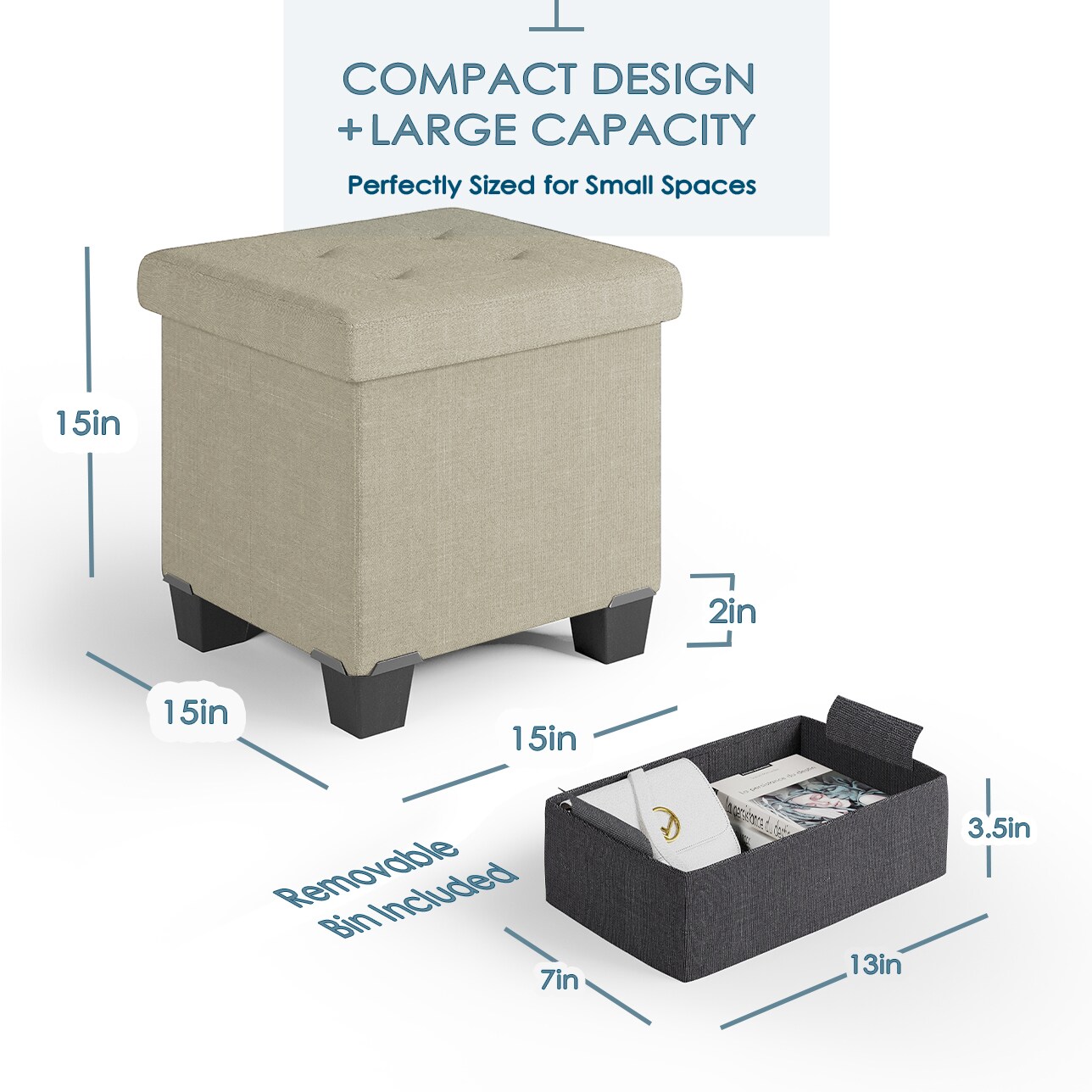 StorageBud Storage Ottoman Bench with Storage Bins