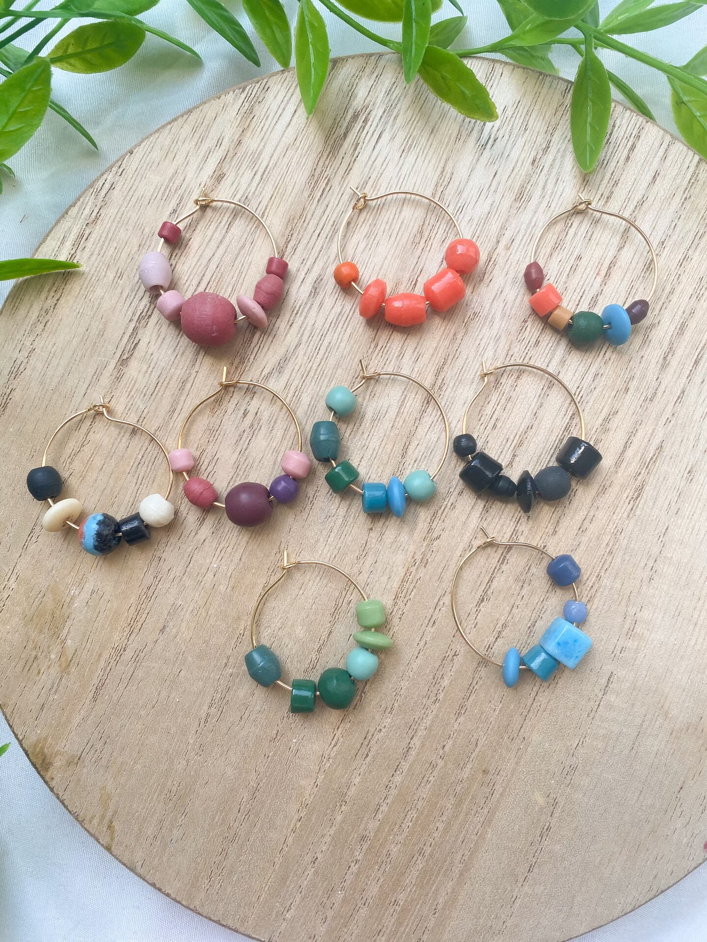 Vintage Bead Hoops, Gold Filled Dangles, Colorful Hoops, Lightweight ...
