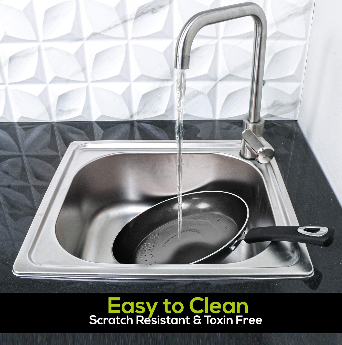 3 Piece Nonstick Frying Pan Set - Induction Bottom - 8 Inches, 9.5 Inches and 11 Inches (Grey-Black)