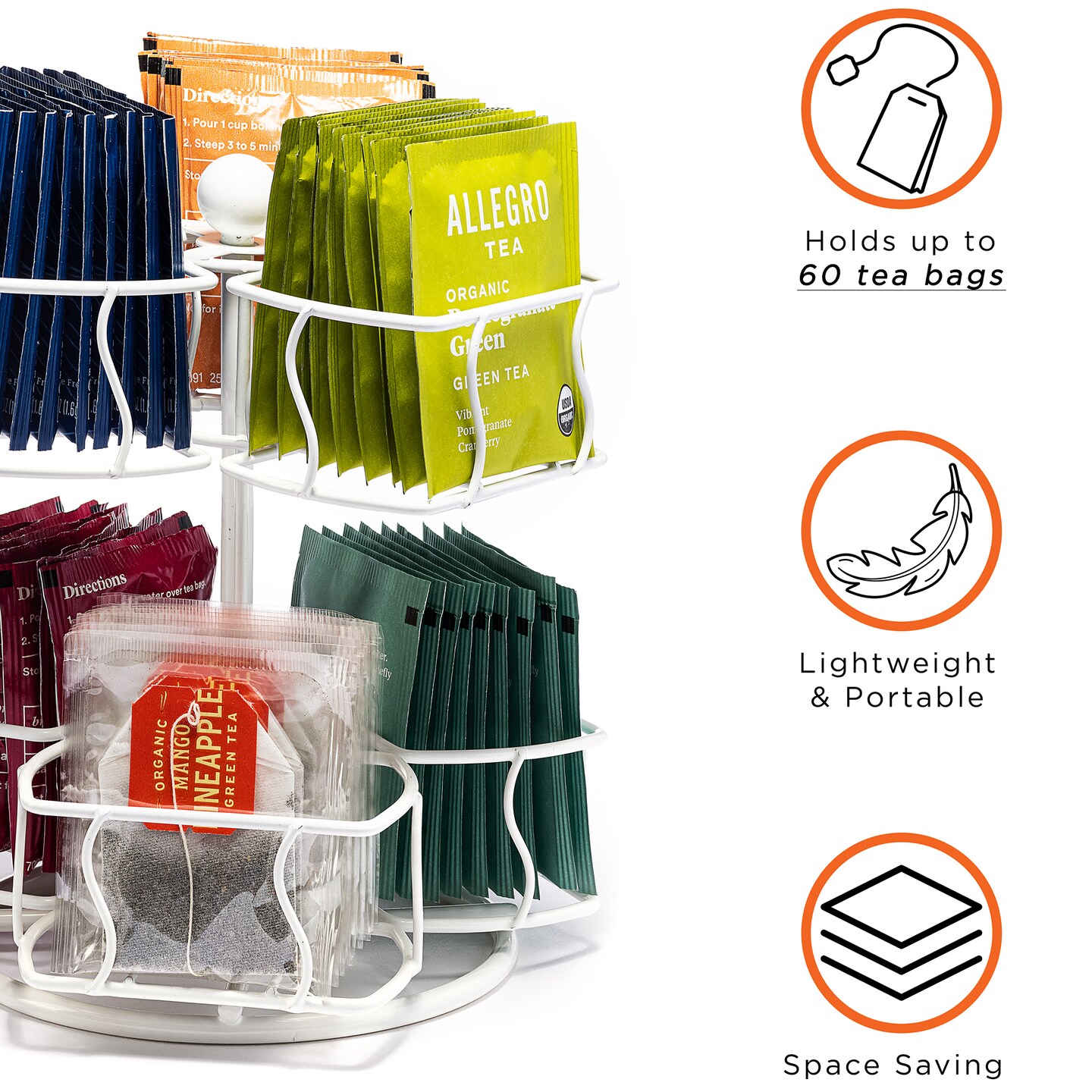Sorbus Tea Bag Spinning Caddy - 2 Tier Lazy Susan for Pantry - Holds Up to 60 Large Tea Bags