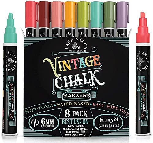8 Neon Chalk Markers - Erasable Chalk Pens with 6mm Reversible Tip