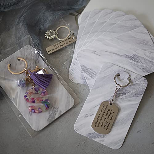 Temlum 100 Pcs Keychain Display Cards with Self-Sealing Bags, 3&#x27;&#x27; x 4.7&#x27;&#x27; Keychain Cards Holder for Display Keyring Cards Jewelry Packaging Supplies (Marble)