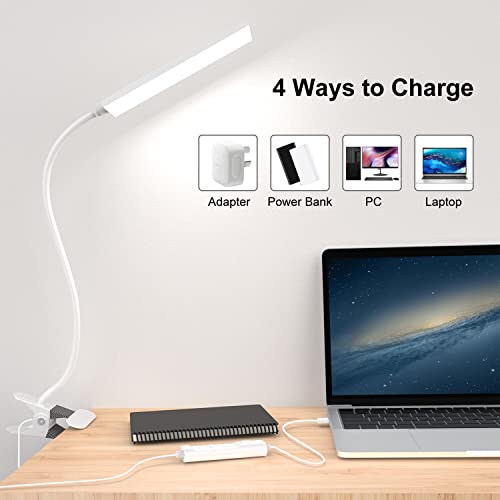 Vansuny Clip on Light LED Desk Lamp with Eye-Caring LED Light and Metal Clip, 11 Level Brightness 3 Color Modes, Power by USB Port 5W Flexible Gooseneck Reading Light for Home and Office (5W, White)