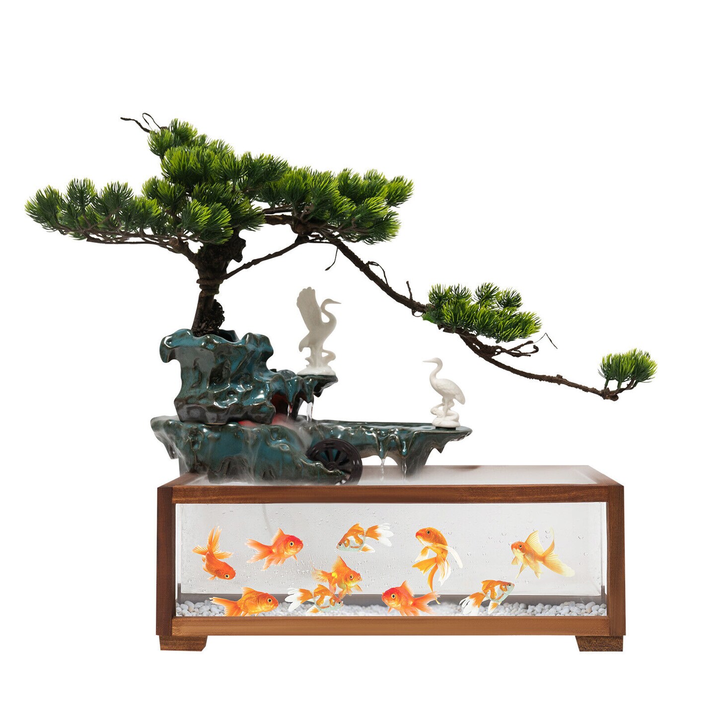 Antique Water Fountain with LED Light and Fish Tank