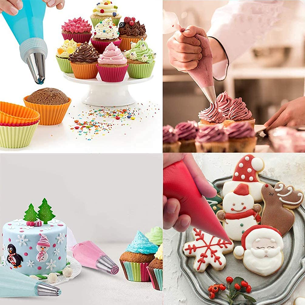 122 Pieces Tipless Piping Bags - 100pcs Disposable Piping Pastry Bag for Royal Icing/Cookies Decorating - 10 Pastry Bag Ties,10 Clips &#x26;2 Scriber Needle - Best Cookie/Cake Decorating Tools (14 inch)