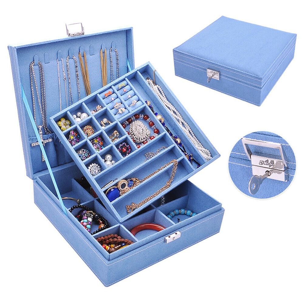 Kitcheniva Two-Layer Lint Jewelry Box Organizer With Lock