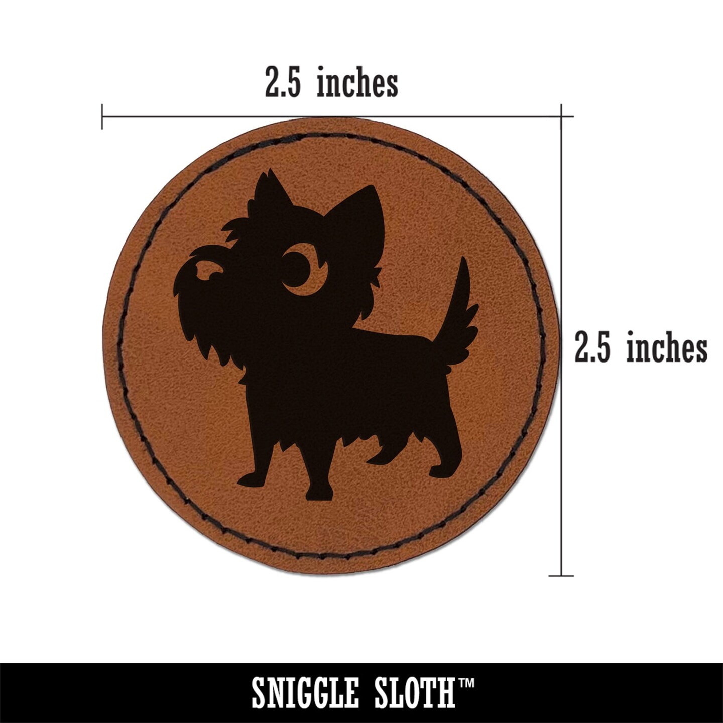 Lovable Cartoon Cairn Terrier Round Iron-On Engraved Faux Leather Patch Applique - 2.5&#x22;