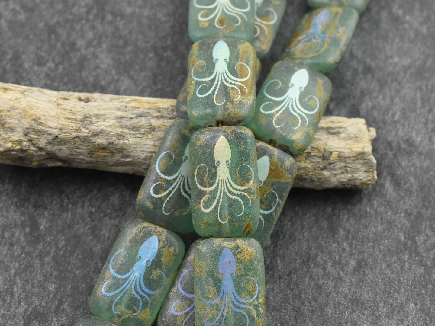 *6* 18x12mm Aqua Picasso AB Laser Tattoo Octopus Rectangle Beads