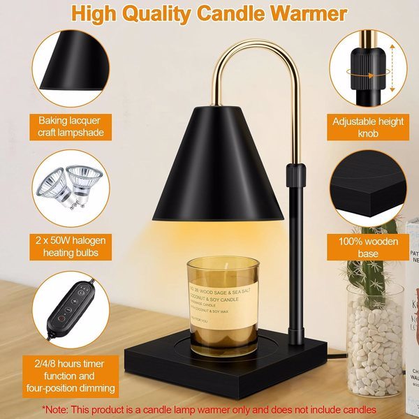 MZ-001 Wax Candle Warmer Table Lamp Heater Light Candle Melter -  Black/Oak/EU Plug Wholesale