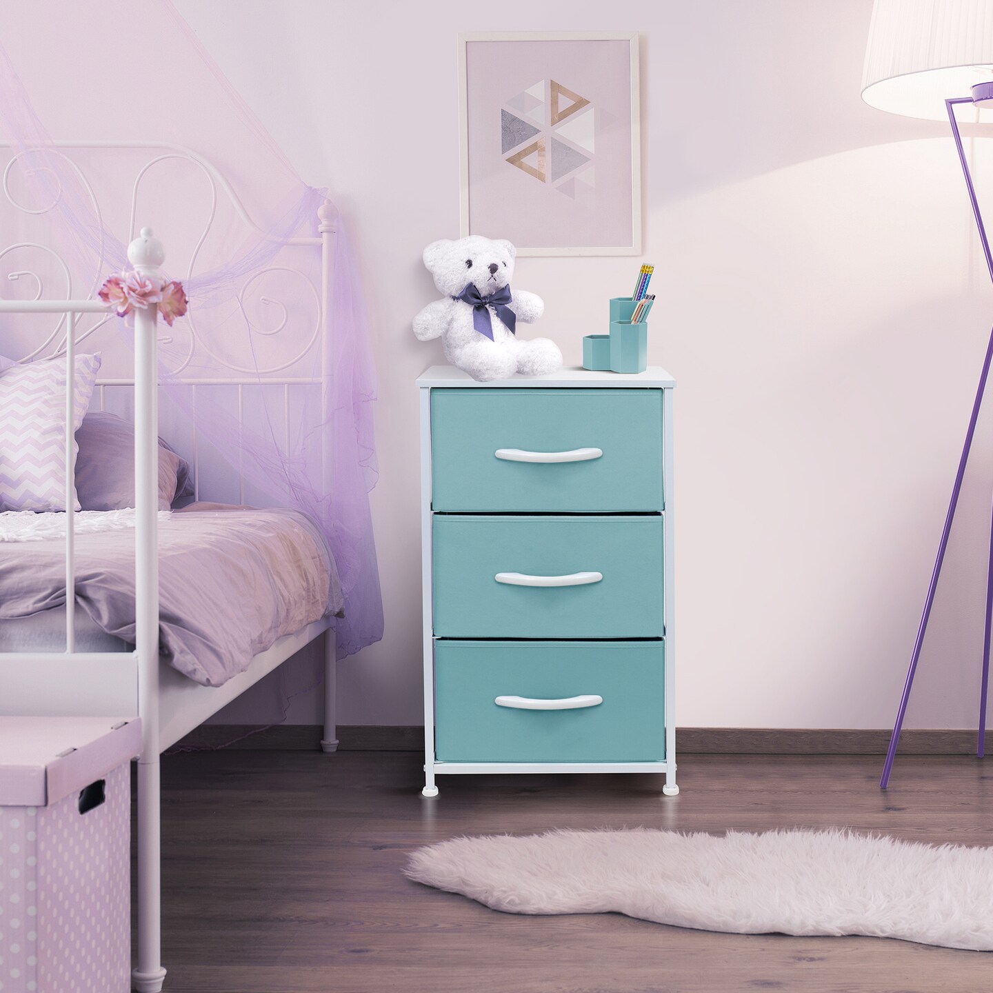 Sorbus Dresser with 3 Drawers - Bedside Furniture & Accent End Table Chest for Home, Bedroom Accessories, Office, College Dorm, Steel Frame, Wood Top, Fabric Drawers