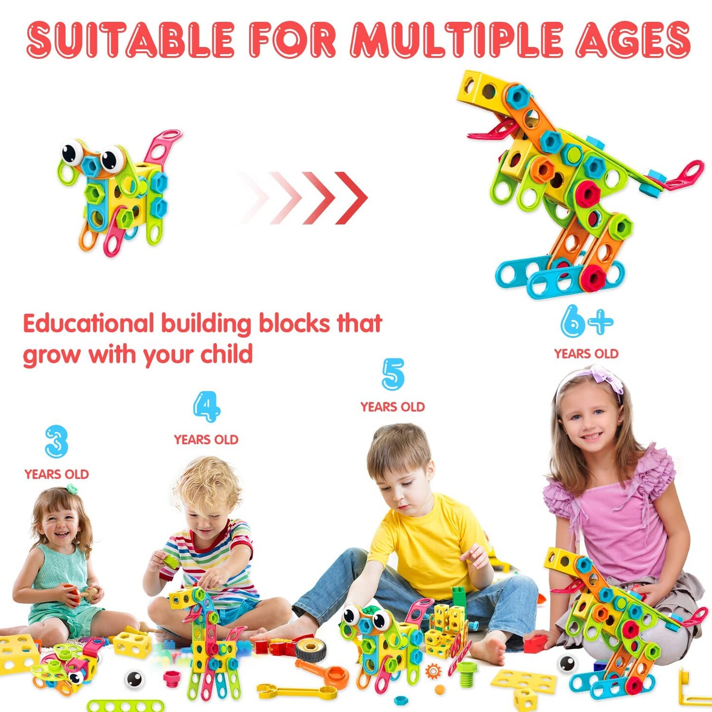 195 Pieces Educational STEM Toys for Boys and Girls Ages 3 4 5 6 7 8 9 10 Construction Building Blocks Toy Building Sets Kids Toys Creative Activities Games with Storage Box