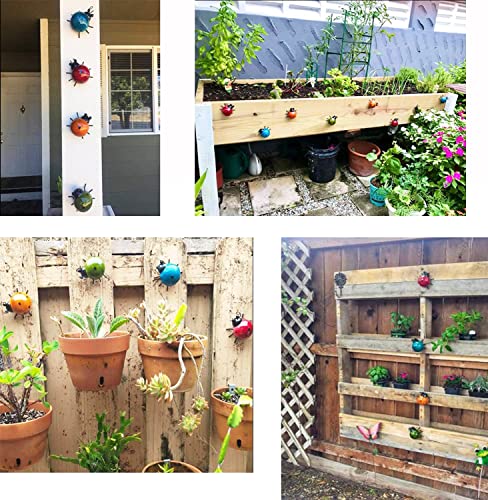 4 Pieces Metal Garden Wall Art Decorative Set ,Cute Ladybugs Outdoor Wall Sculptures