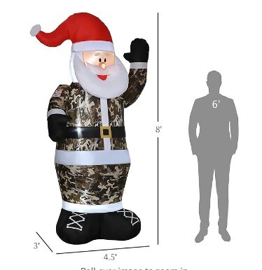 Outdoor Christmas Decorations 8&#x27; Inflatables Camouflage Santa Claus, Blow-Up Yard Christmas Decor with LED Lights Display