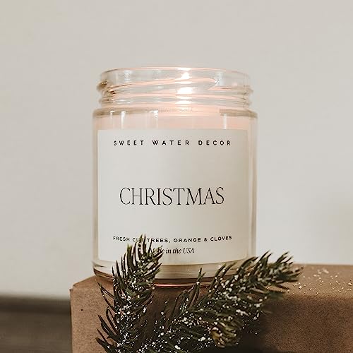 Christmas Soy Candle | Apple Cider, Cinnamon, Fresh Cut Christmas Tree Scented Candles for Home | 9oz Clear Jar + Gold Lid, 40+ Hour Burn Time, Made in the USA