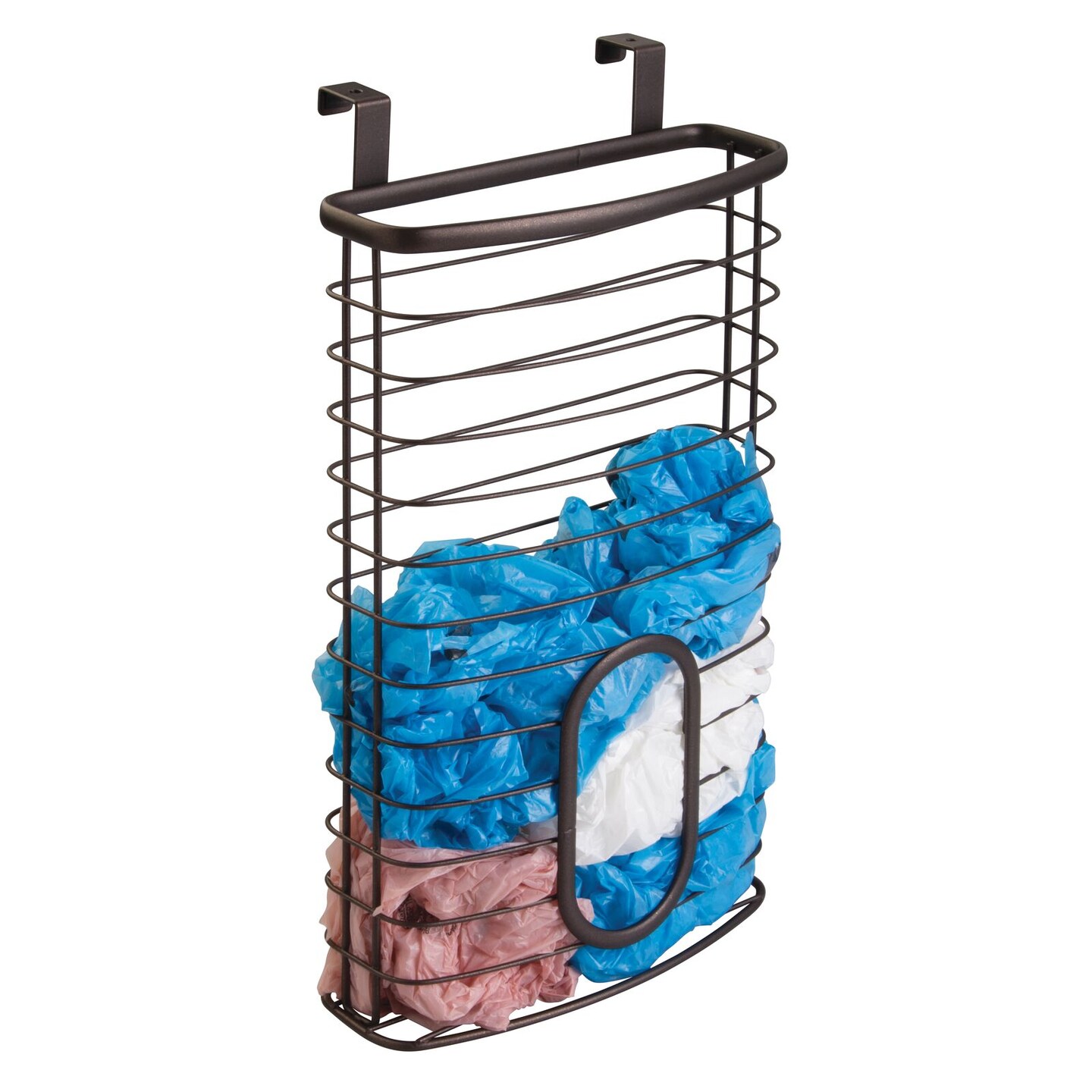 mDesign Metal Over Cabinet Kitchen Storage Basket, Holds 50 Plastic Bags