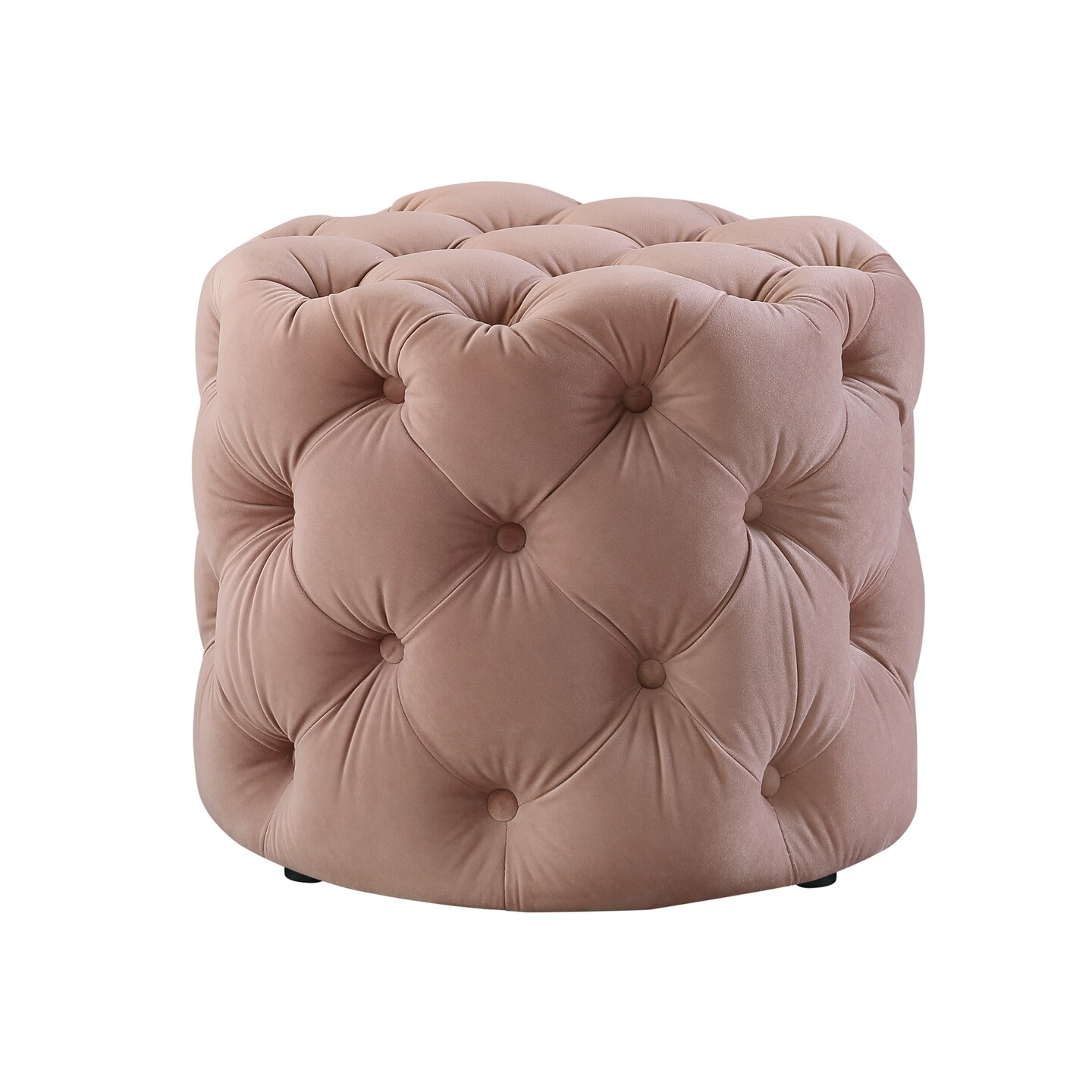 Marianna Linen/Velvet Tufted Allover Upholstered Round Ottoman, 1 Piece