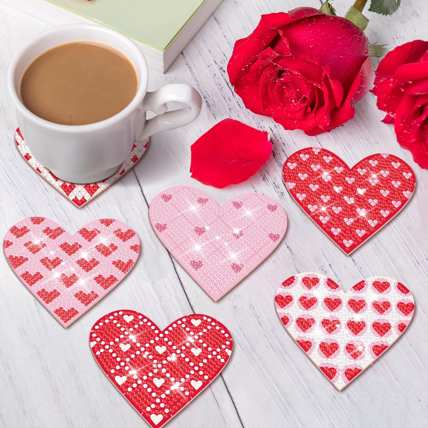 clothmile 8 PCS Valentine's Day Diamond Art Coasters Love Diamond