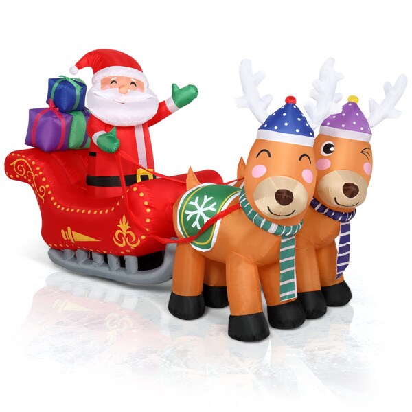 7ft 8pcs LED Lights 24W Double Deer Cart Santa Model Garden Elk Christmas Decoration