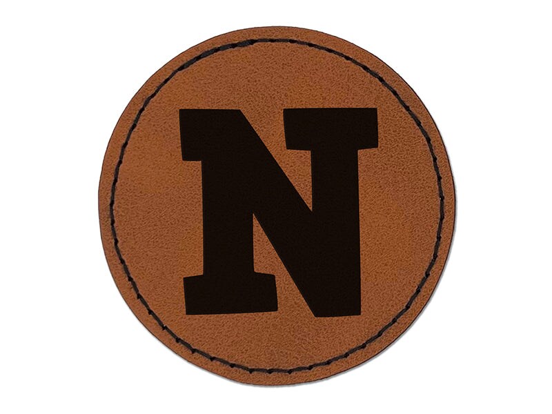 Letter N Uppercase Fun Bold Font Round Iron-On Engraved Faux Leather Patch  Applique - 2.5