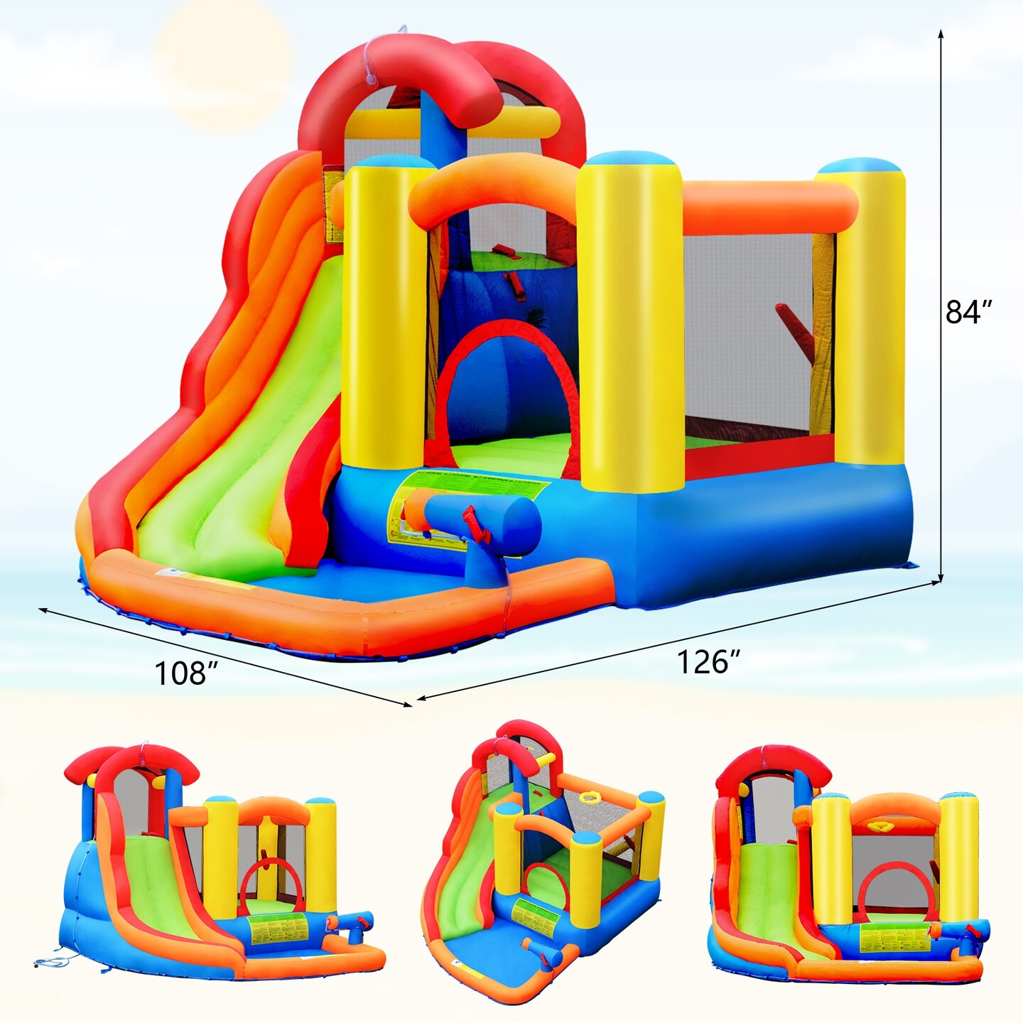 Inflatable Water Slide Bounce House with Pool and Cannon