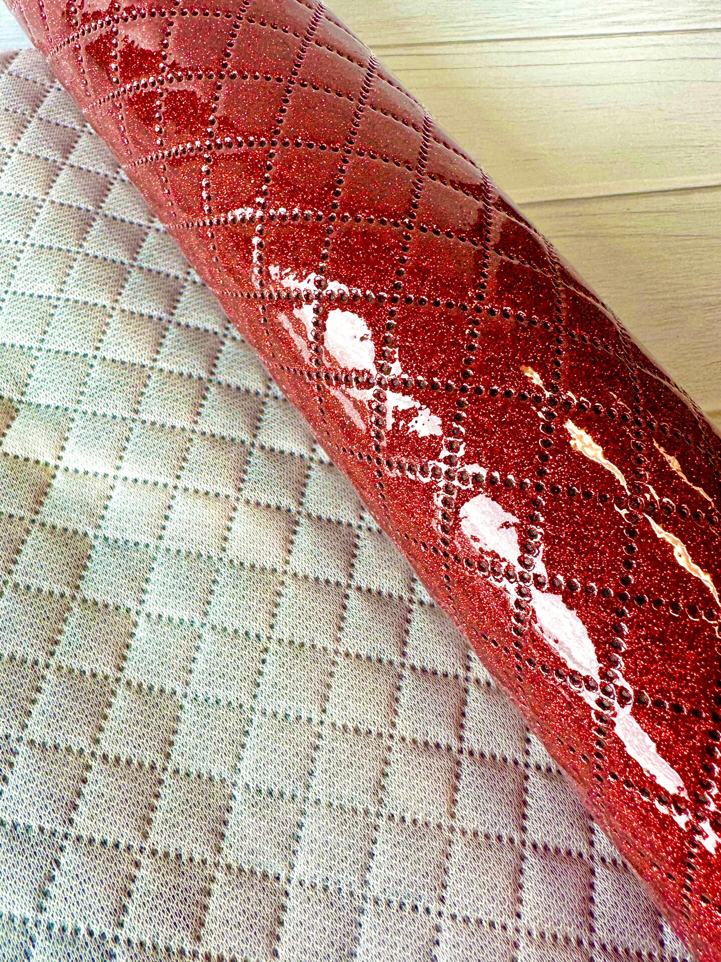 Ruby Red Glitter Diamond Quilted Vinyl