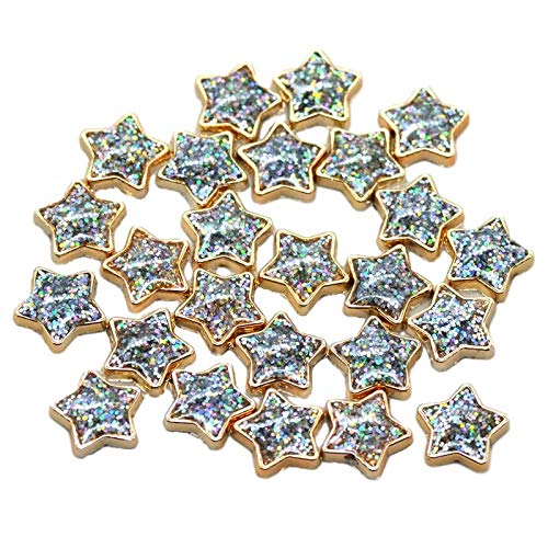 25pcs Gold Resin Stars Cabochons with Iridescent Glitter Sparkle Dots Flat Back Embellishments for Crafts